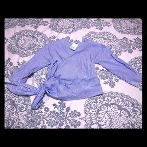 Blue and white striped H&M wrap blouse